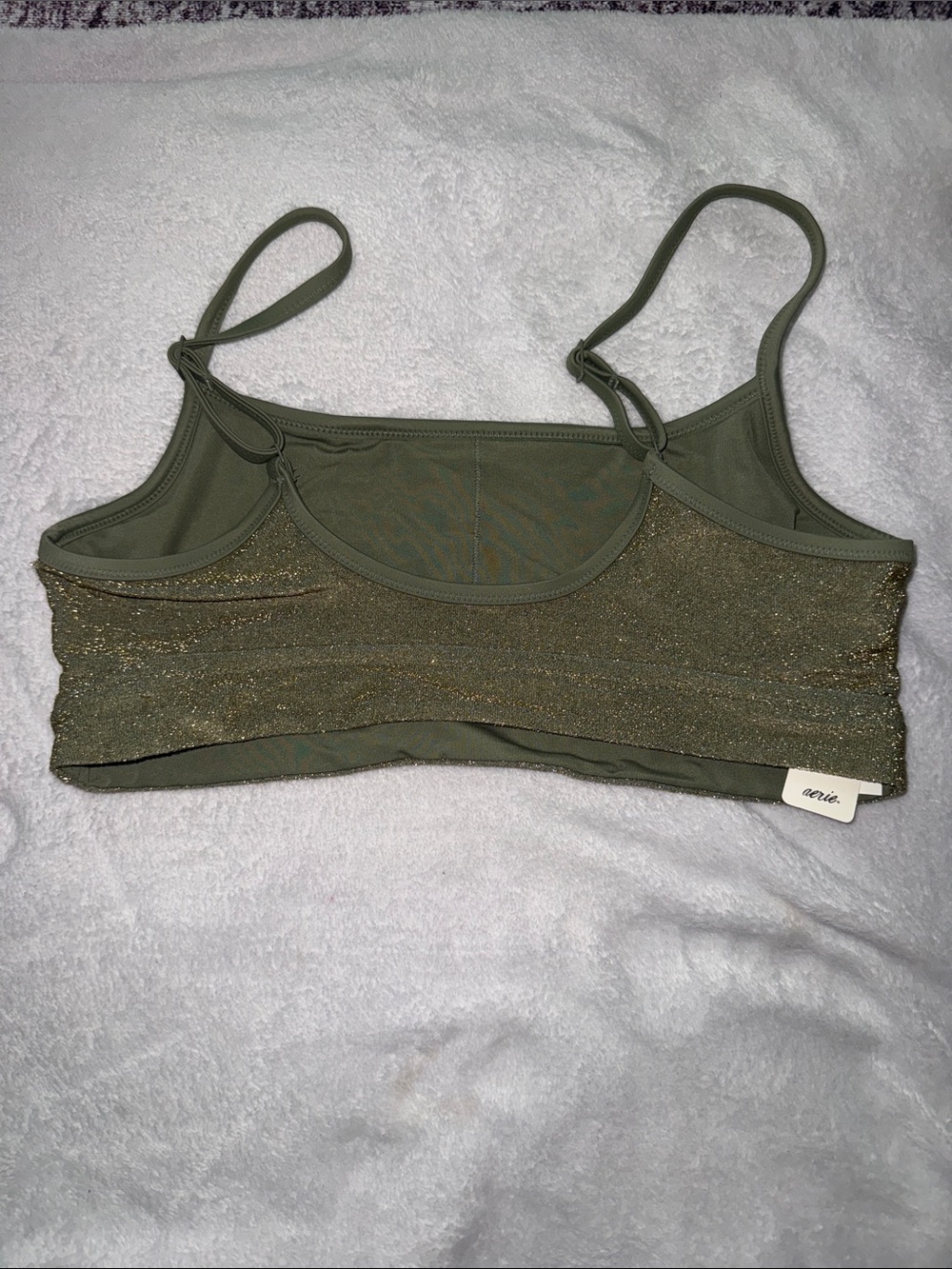 aerie Olive Shimmer Adjustable-Strap Swim Sports Bra - Picture 2 of 3